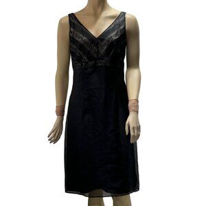 ANN TAYLOR Women's Black Silk & Lace V-Neck Sleeveless Dress Size 8